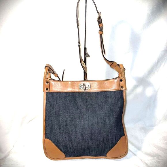 Michael Kors Sullivan Large Leather & Denim Messenger Bag Leather Trim - EUC - Picture 4 of 12